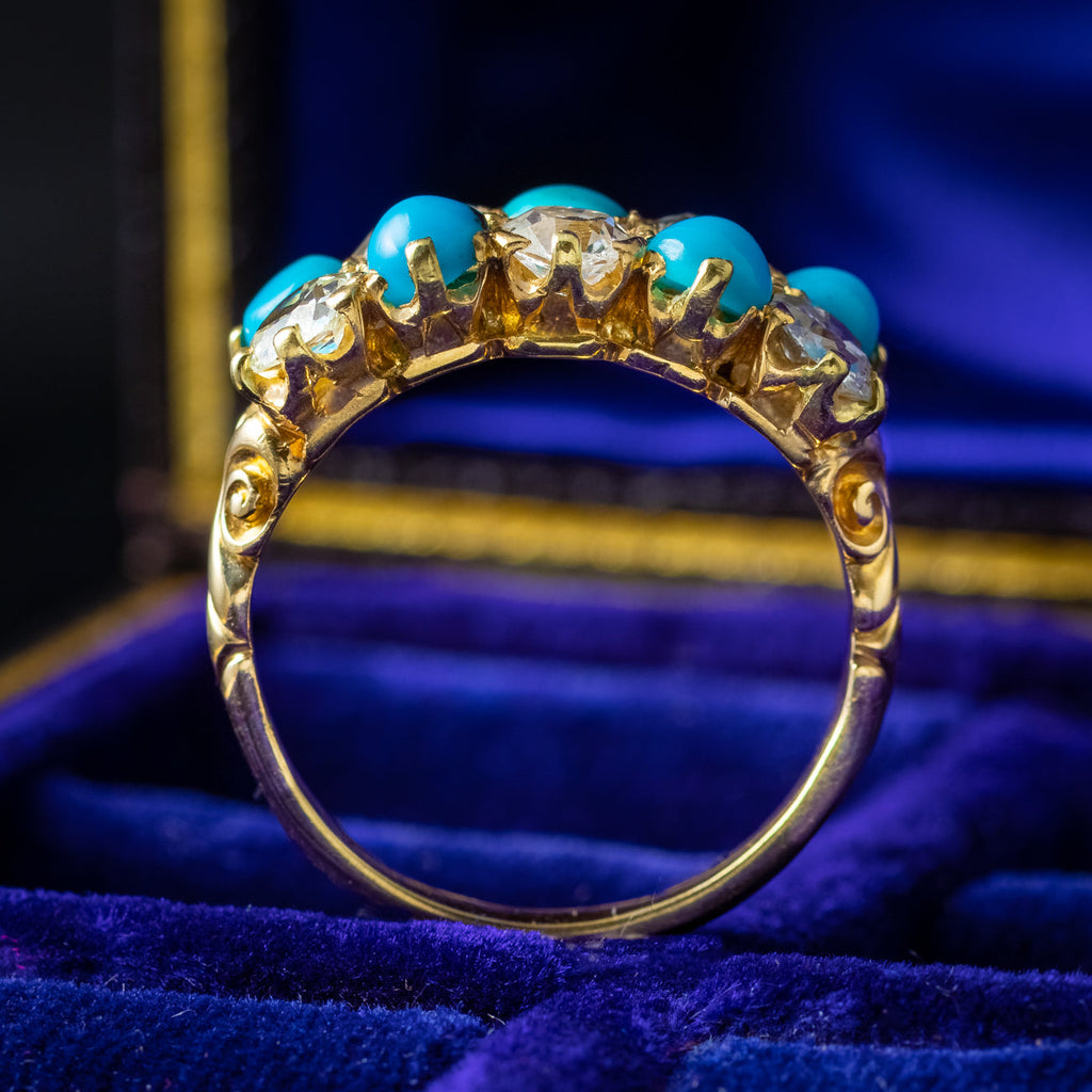 Antique Victorian Turquoise Diamond Cluster Ring 1.1ct Diamond