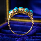 Antique Victorian Turquoise Diamond Cluster Ring 1.1ct Diamond