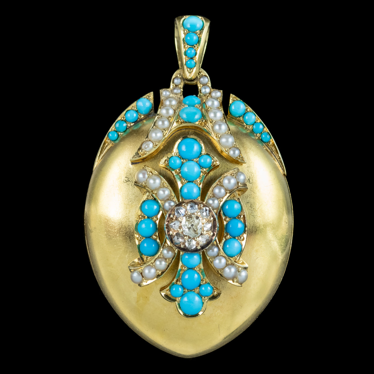 Antique Victorian Turquoise Diamond Pearl Locket 18ct Gold Secondary image