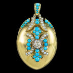 Antique Victorian Turquoise Diamond Pearl Locket 18ct Gold 