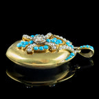 Antique Victorian Turquoise Diamond Pearl Locket 18ct Gold 
