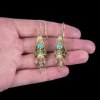 Antique Victorian Turquoise Etruscan Drop Earrings 18ct Gold