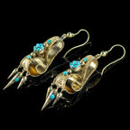 Antique Victorian Turquoise Etruscan Drop Earrings 18ct Gold