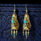 Antique Victorian Turquoise Etruscan Drop Earrings 18ct Gold
