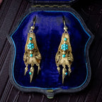 Antique Victorian Turquoise Etruscan Drop Earrings 18ct Gold