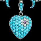 Antique Victorian Turquoise Pearl Bow Brooch And Heart Locket