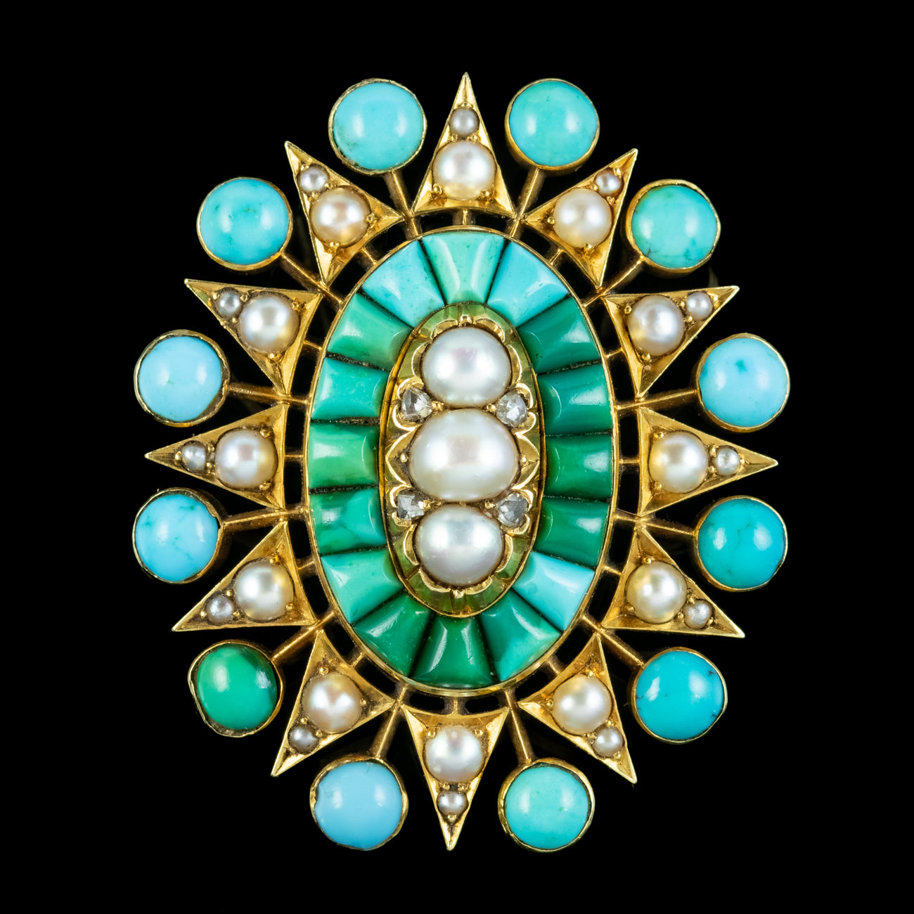 Antique Victorian Turquoise Pearl Diamond Star Pendant 18ct Gold Secondary image