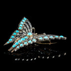 Antique Victorian Turquoise Diamond Butterfly Brooch Silver 15ct Gold 