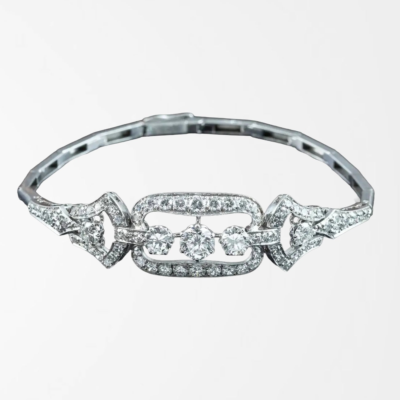 Antique Art Deco Diamond Bracelet 14ct Gold 3.5ct Total Main image