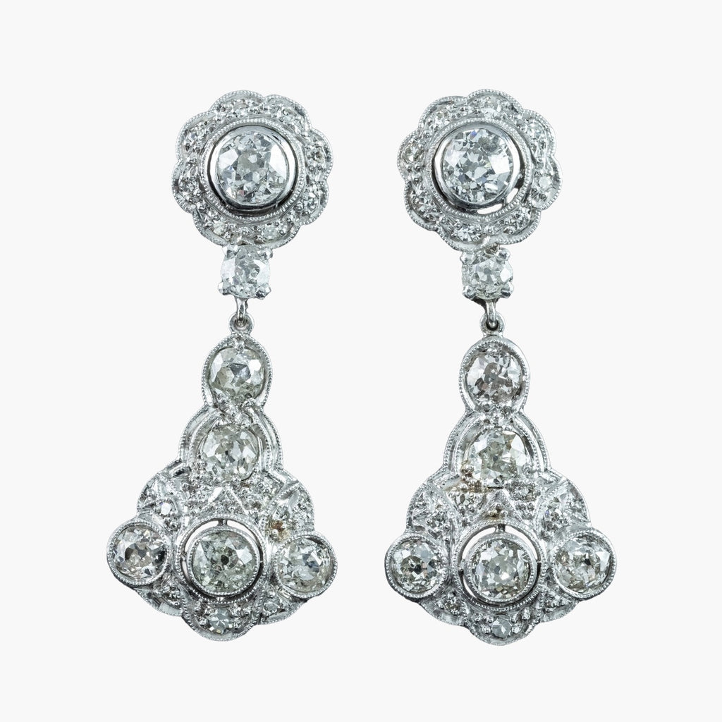 Antique Art Deco Diamond Earrings Night And Day 2.9ct Total