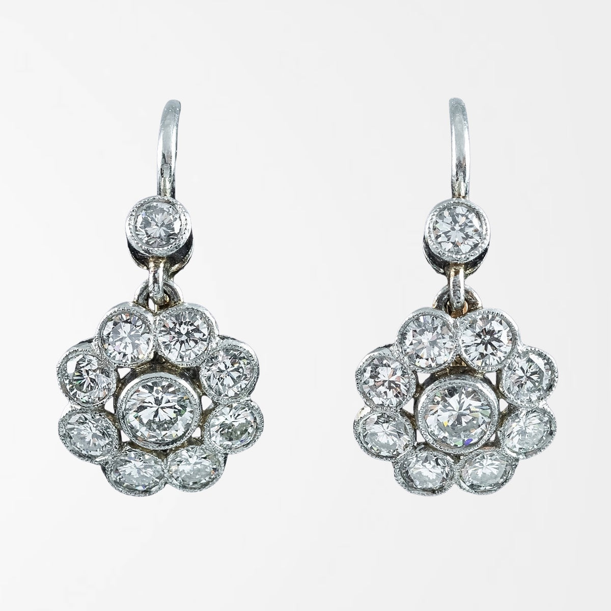 Antique Edwardian Diamond Earrings 1.84ct Daisy Cluster Main image