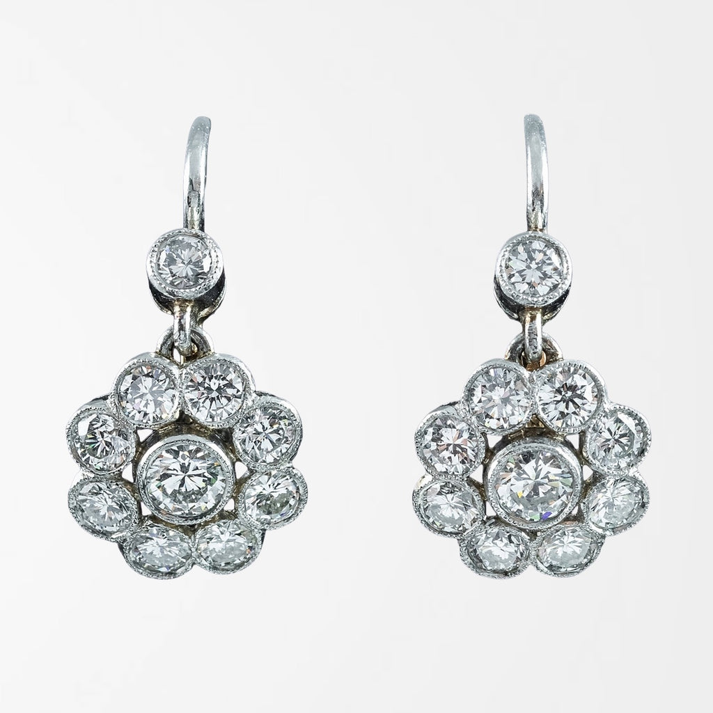 Antique Edwardian Diamond Earrings 1.84ct Daisy Cluster