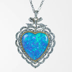 Antique Edwardian Opal Diamond Heart Pendant Necklace Platinum 18ct Gold