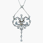 Antique Edwardian Pearl Diamond Flower Necklace With Box