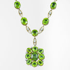 Antique Edwardian Peridot Diamond Lavaliere Necklace 18ct Gold With Box