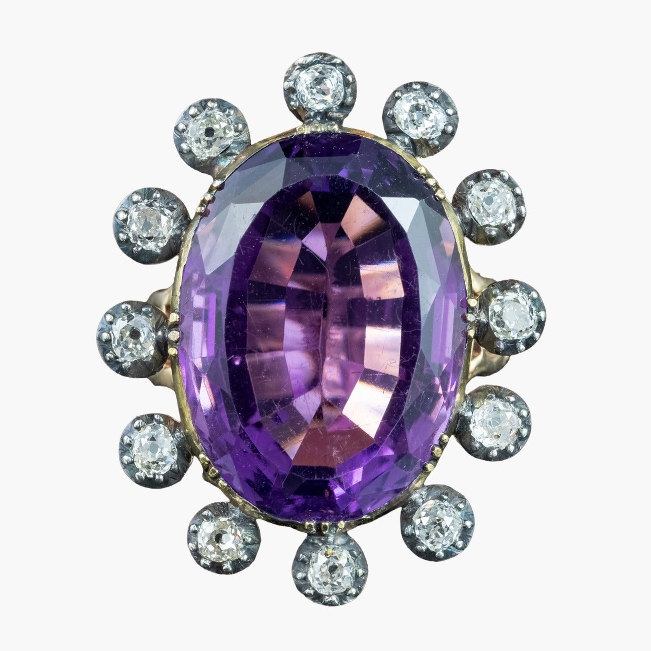 Antique Georgian Amethyst Diamond Cluster Ring 18ct Amethyst