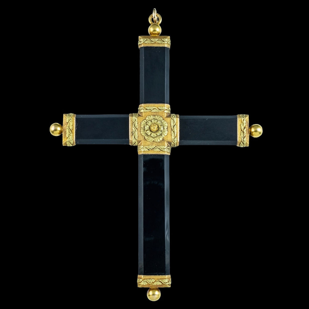 Antique Georgian Cross Pendant Black Onyx 18ct Gold