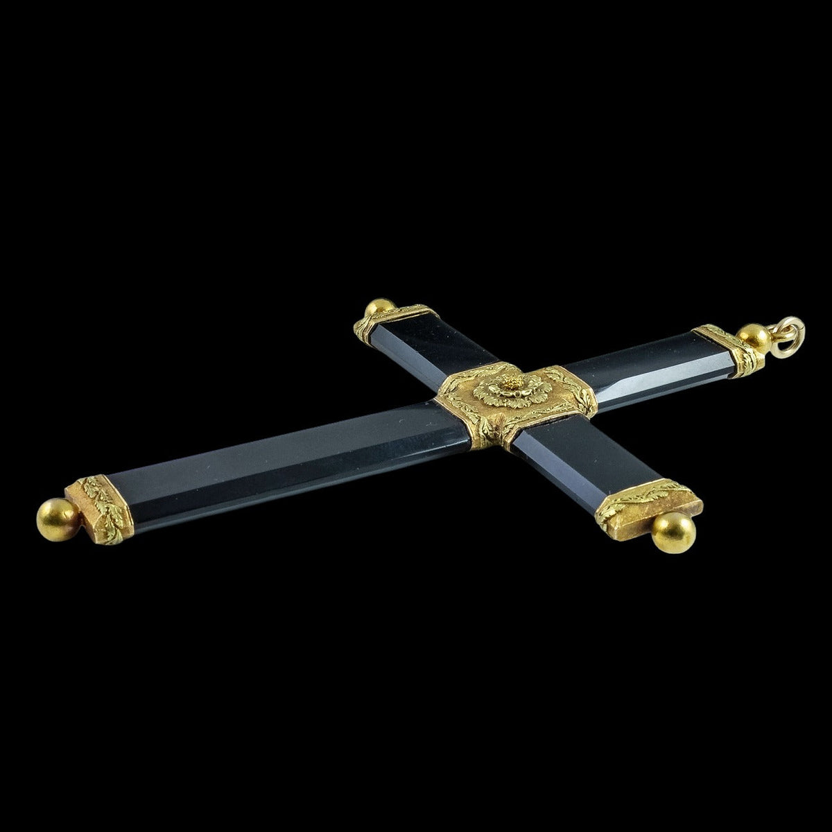 Antique Georgian Cross Pendant Black Onyx 18ct Gold