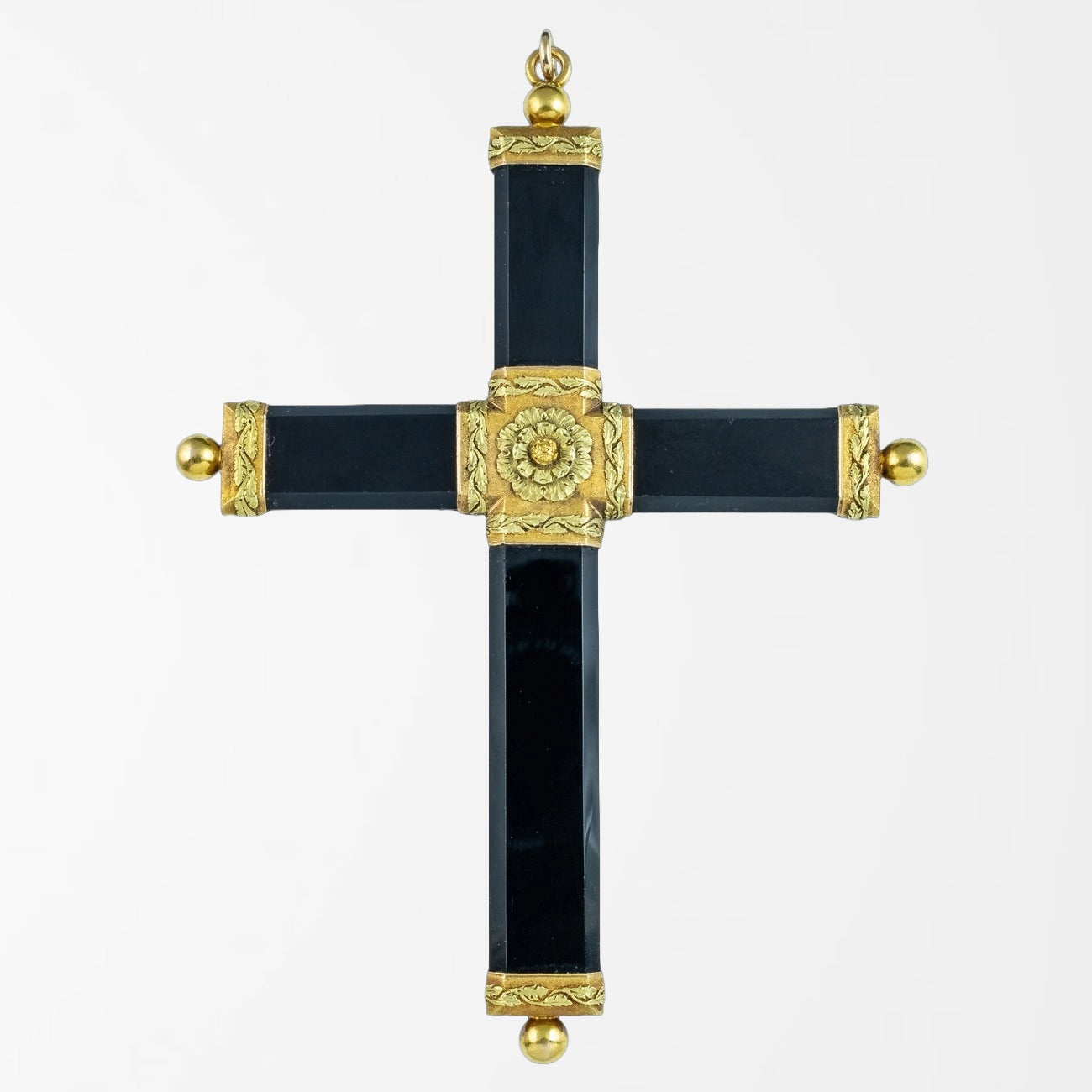 Antique Georgian Cross Pendant Black Onyx 18ct Gold Main image
