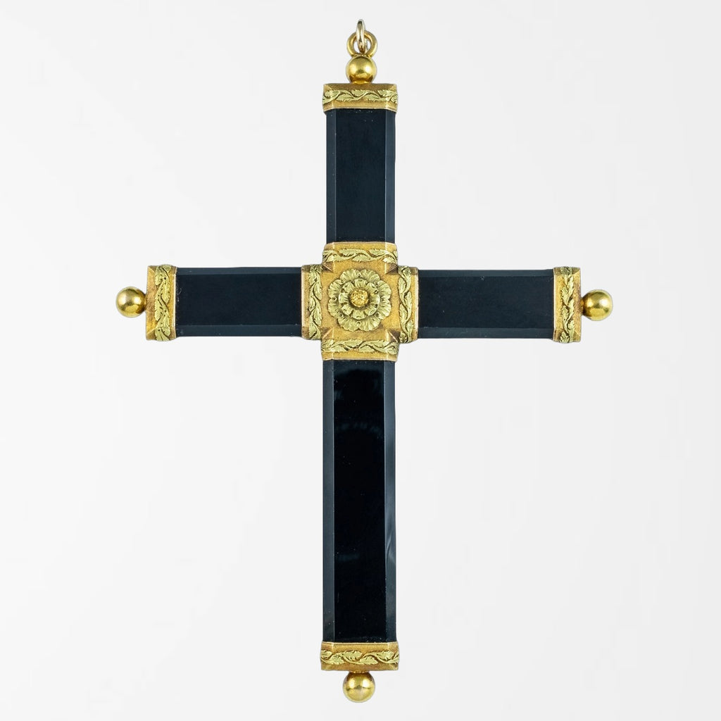 Antique Georgian Cross Pendant Black Onyx 18ct Gold