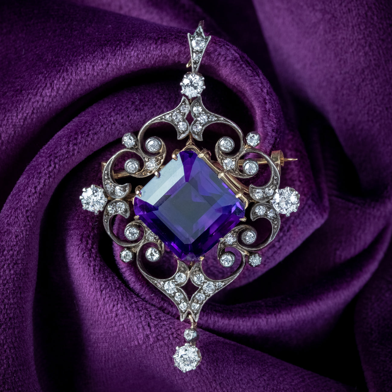 Antique Victorian Amethyst Diamond Pendant 12ct Amethyst Secondary image