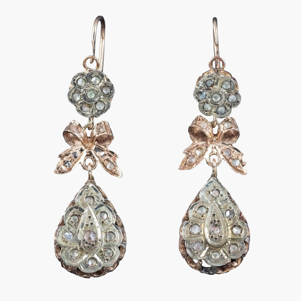 Antique Victorian Diamond Drop Earrings 9ct Gold