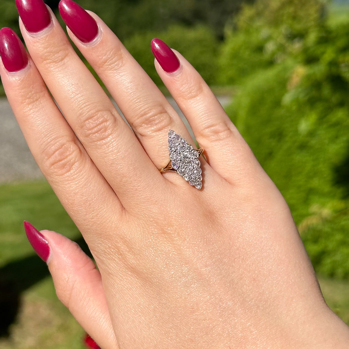 Antique Victorian Diamond Navette Cluster Ring 1.4ct Total
