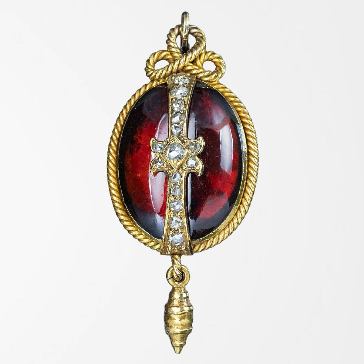 Antique Victorian Garnet Diamond Pendant Locket 18ct Gold
