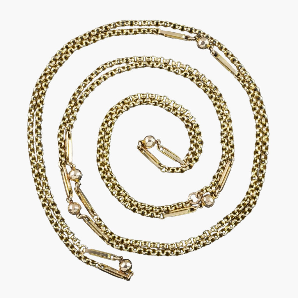 Antique Victorian Guard Chain Necklace 9ct Gold 58 Inch