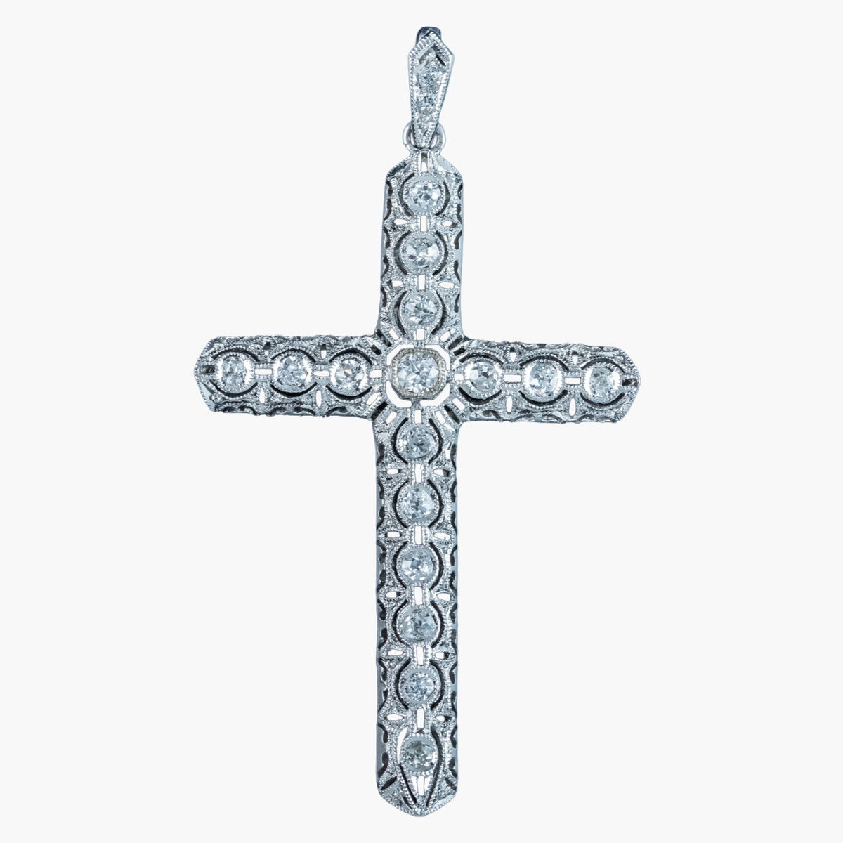 Antique Art Deco Diamond Cross Pendant 18ct Gold 1.4ct Total Main image