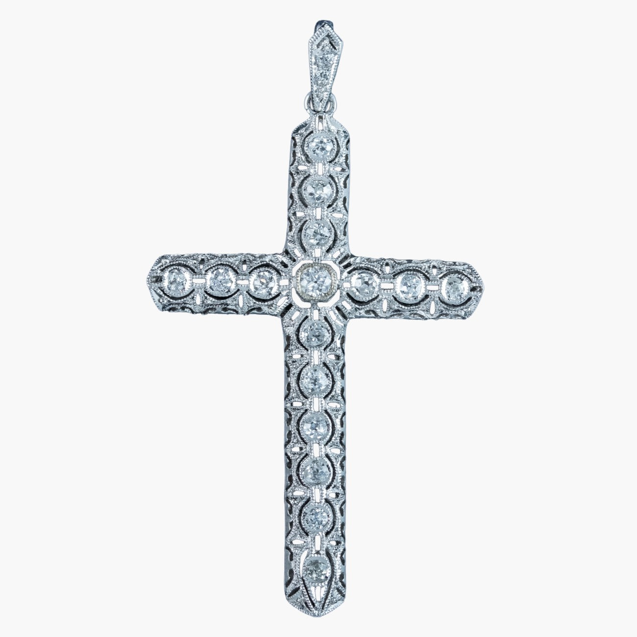 Antique Art Deco Diamond Cross Pendant 18ct Gold 1.4ct Total