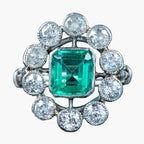 Antique Art Deco Emerald Diamond Cluster Ring 1.7ct Emerald