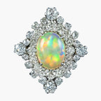 Antique Art Deco Opal Diamond Cluster Ring 3.5ct Opal