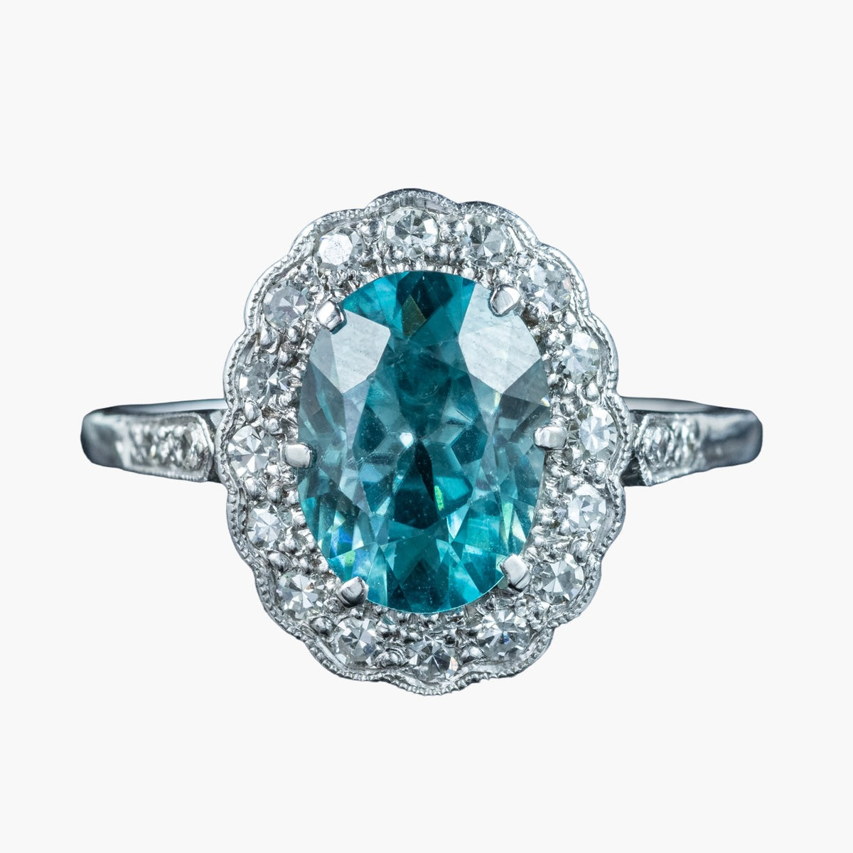 Antique Edwardian Blue Zircon Diamond Cluster Ring 2.5ct Zircon Main image