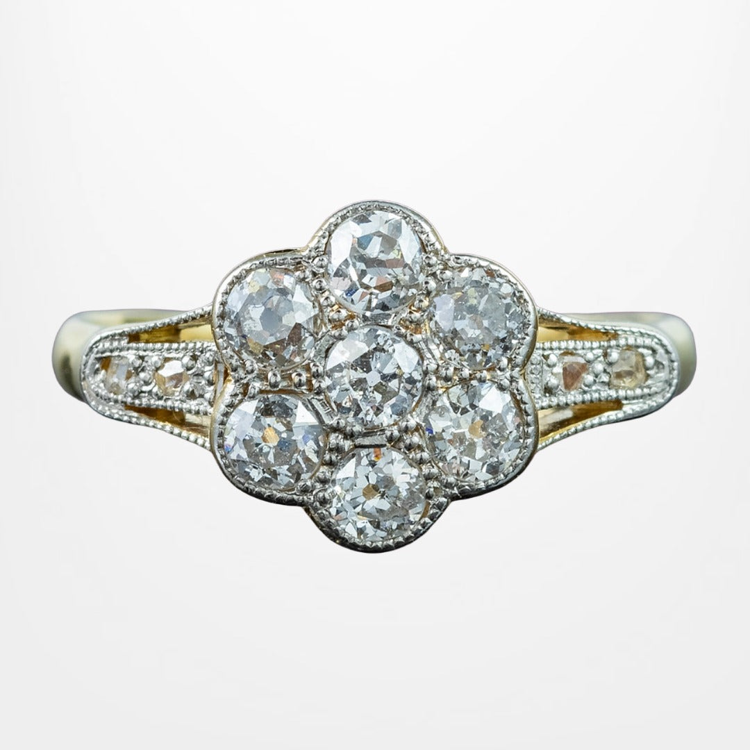 Antique Edwardian Diamond Daisy Cluster Ring 0.72ct Total Main image