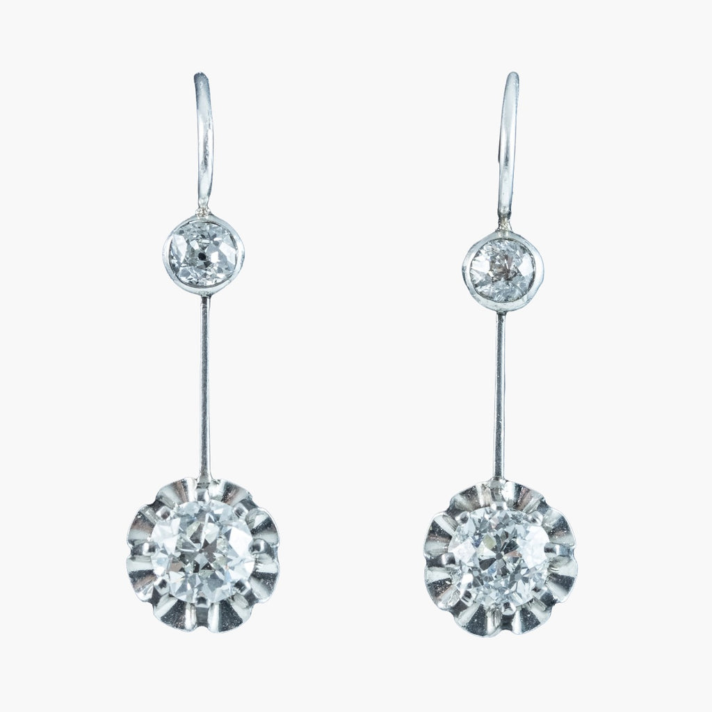 Antique Edwardian Diamond Drop Earrings 1.2ct Total