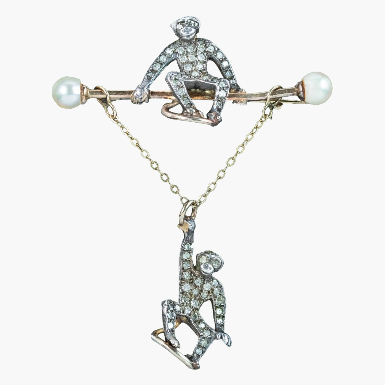 Antique Edwardian Diamond Pearl Monkey Brooch Main image