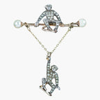 Antique Edwardian Diamond Pearl Monkey Brooch
