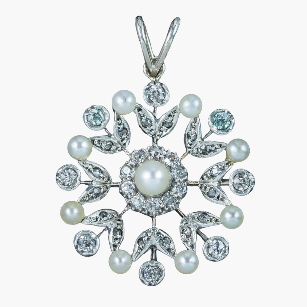 Antique Edwardian Diamond Pearl Pendant 15ct Gold