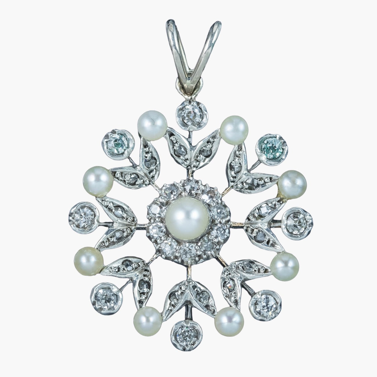 Antique Edwardian Diamond Pearl Pendant 15ct Gold