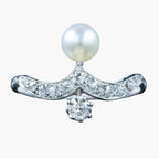 Antique Edwardian Diamond Pearl Toi Et Moi Tiara Ring 0.50ct Total