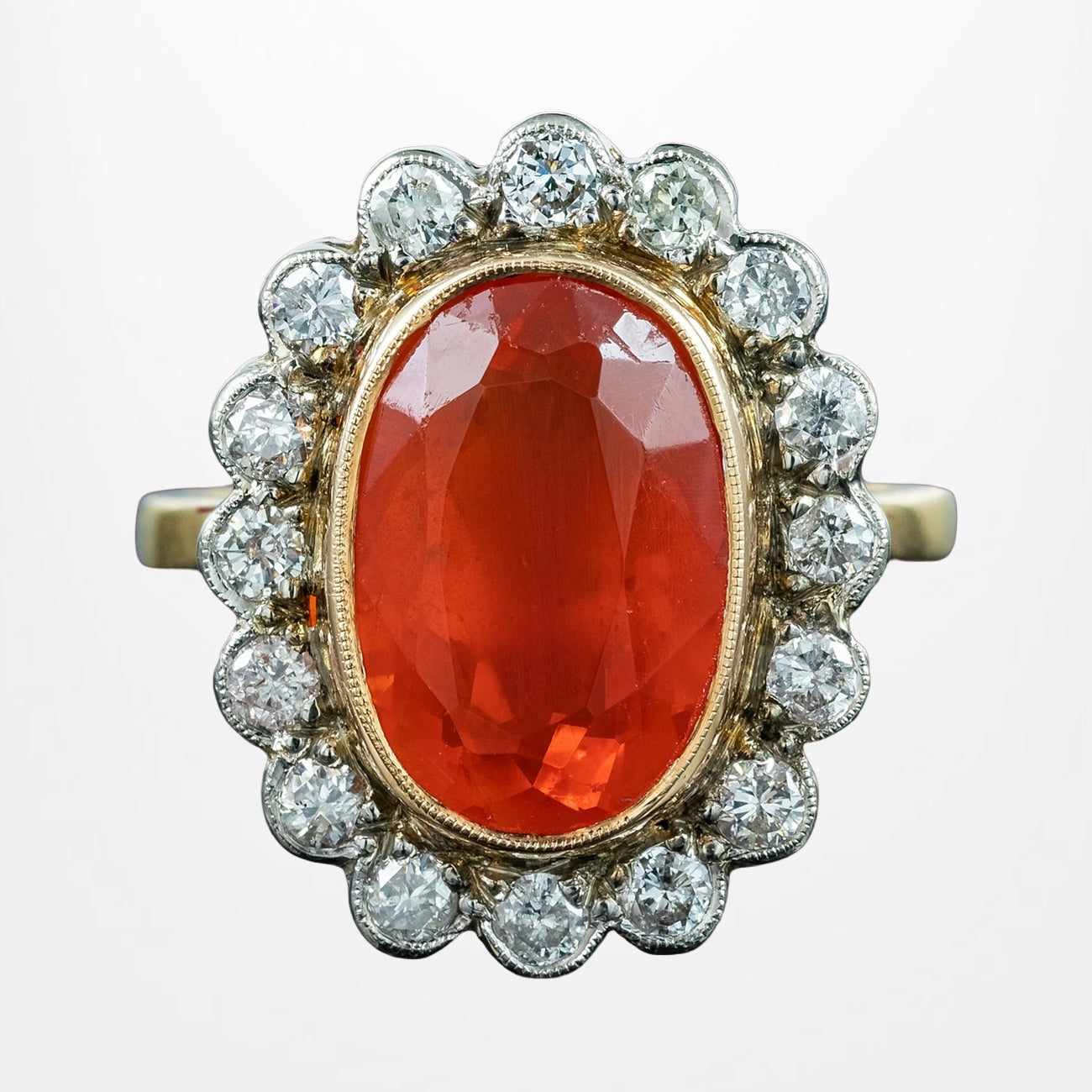 Antique Edwardian Fire Opal Diamond Cluster Ring 3.4ct Opal Main image