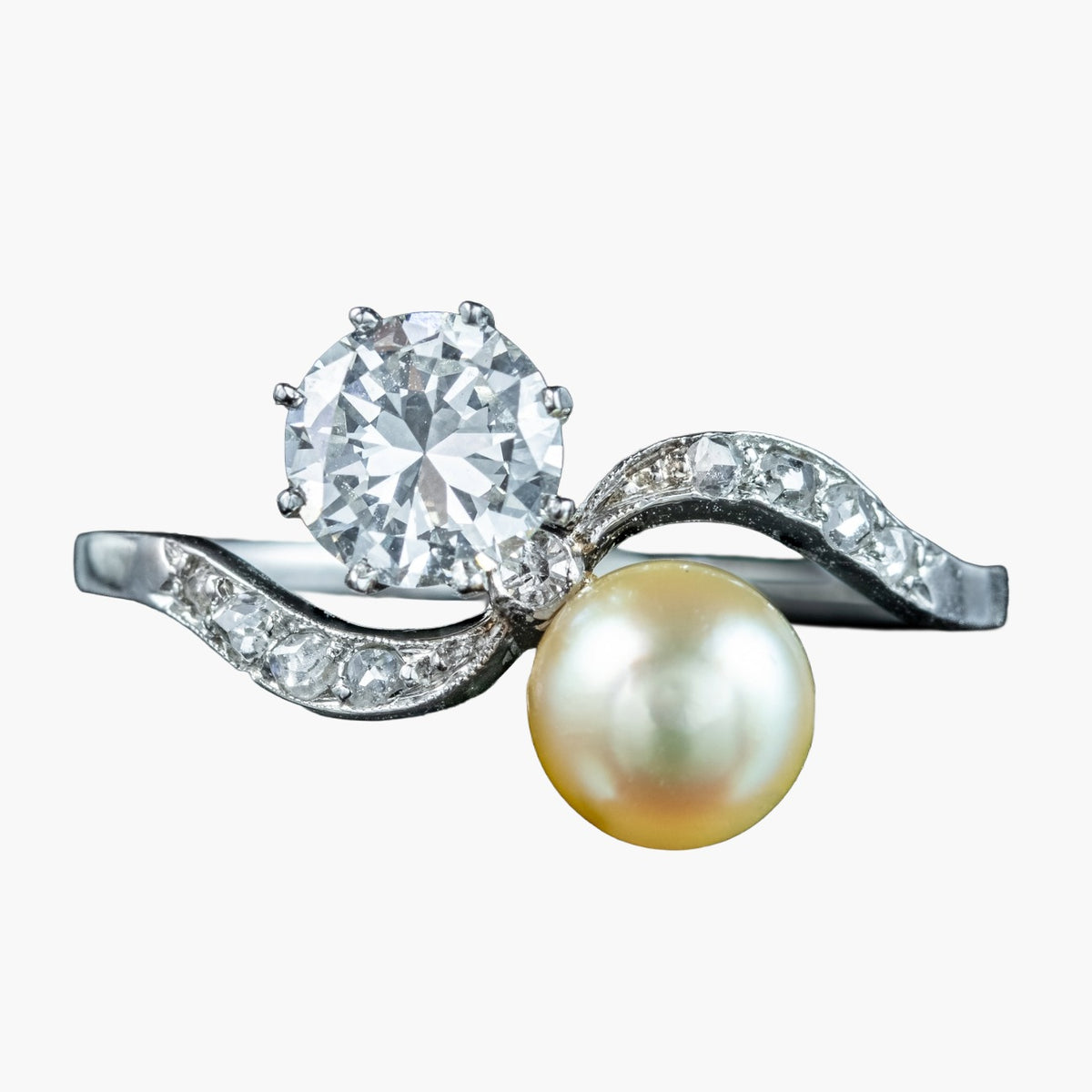 Antique Edwardian Pearl Diamond Toi Et Moi Twist Ring Main image