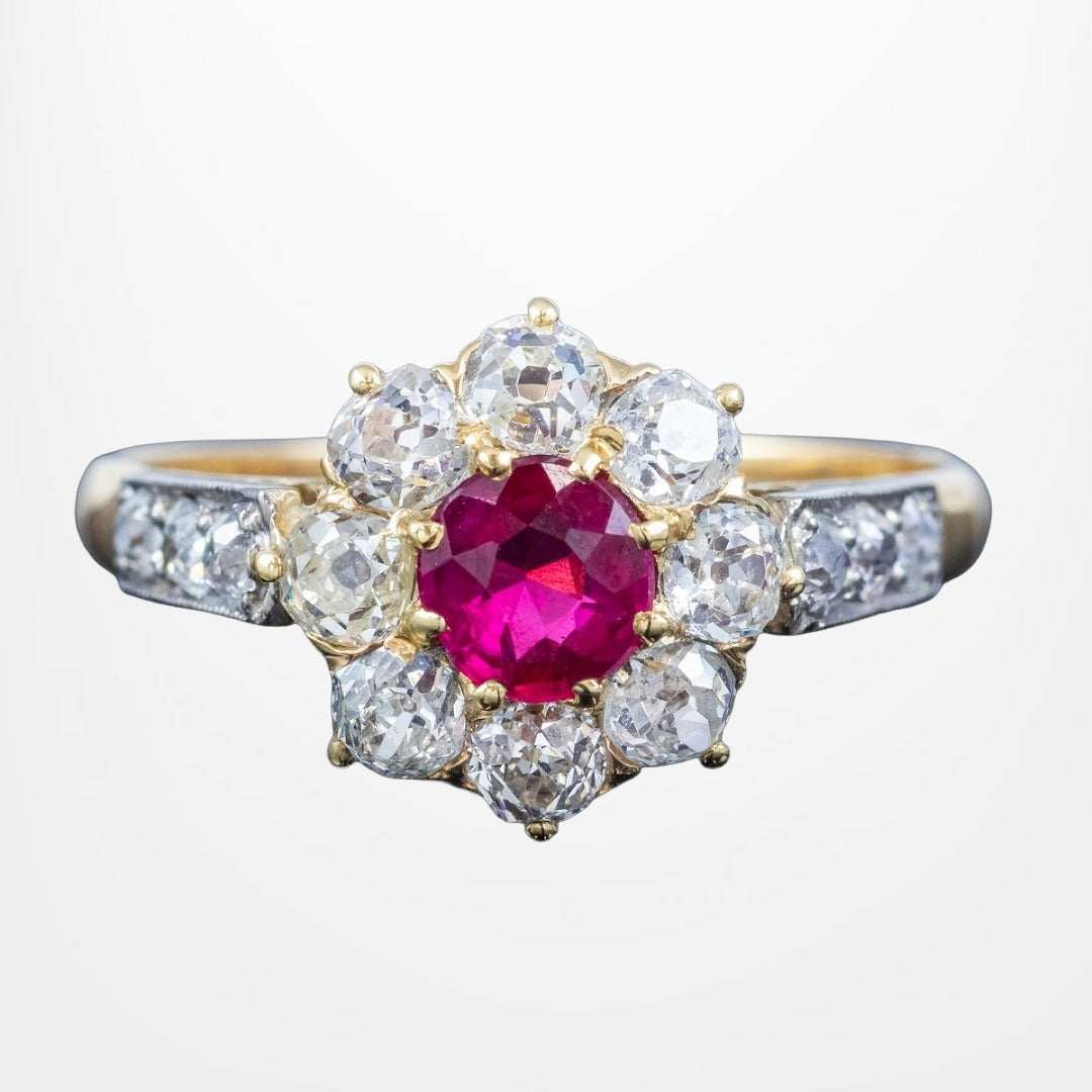 Antique Edwardian Ruby Diamond Cluster Ring 0.45ct Ruby