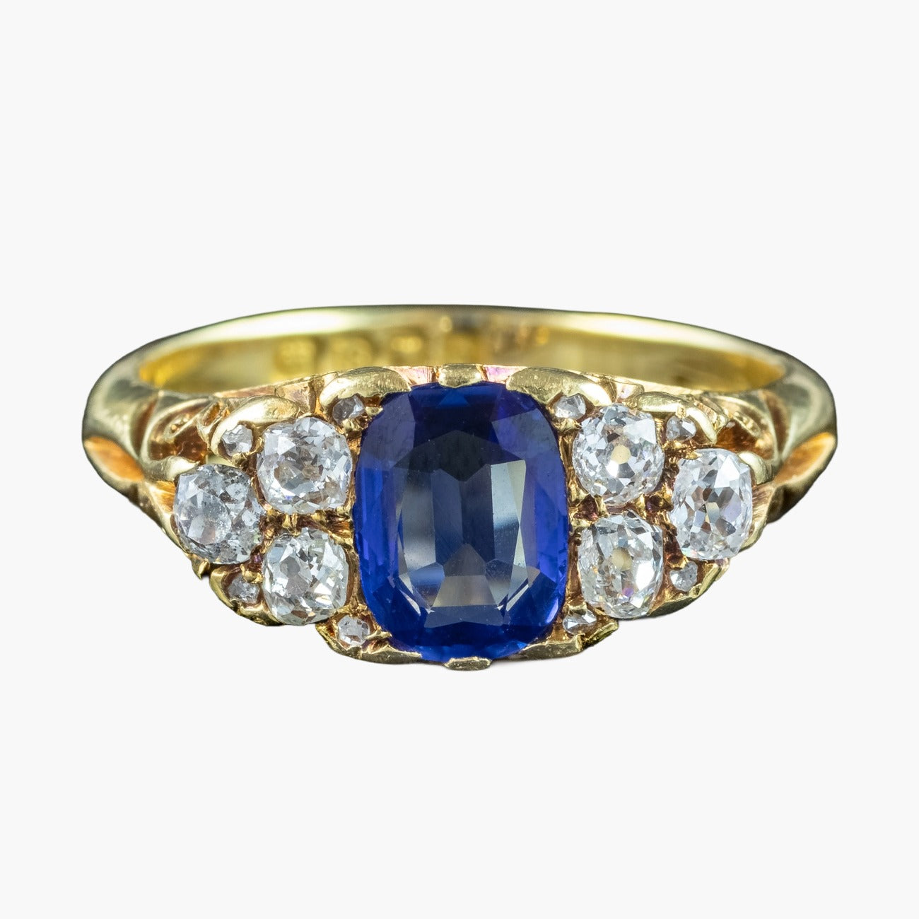 Antique Edwardian Sapphire Diamond Ring 1.3ct Blue Sapphire Dated 1903