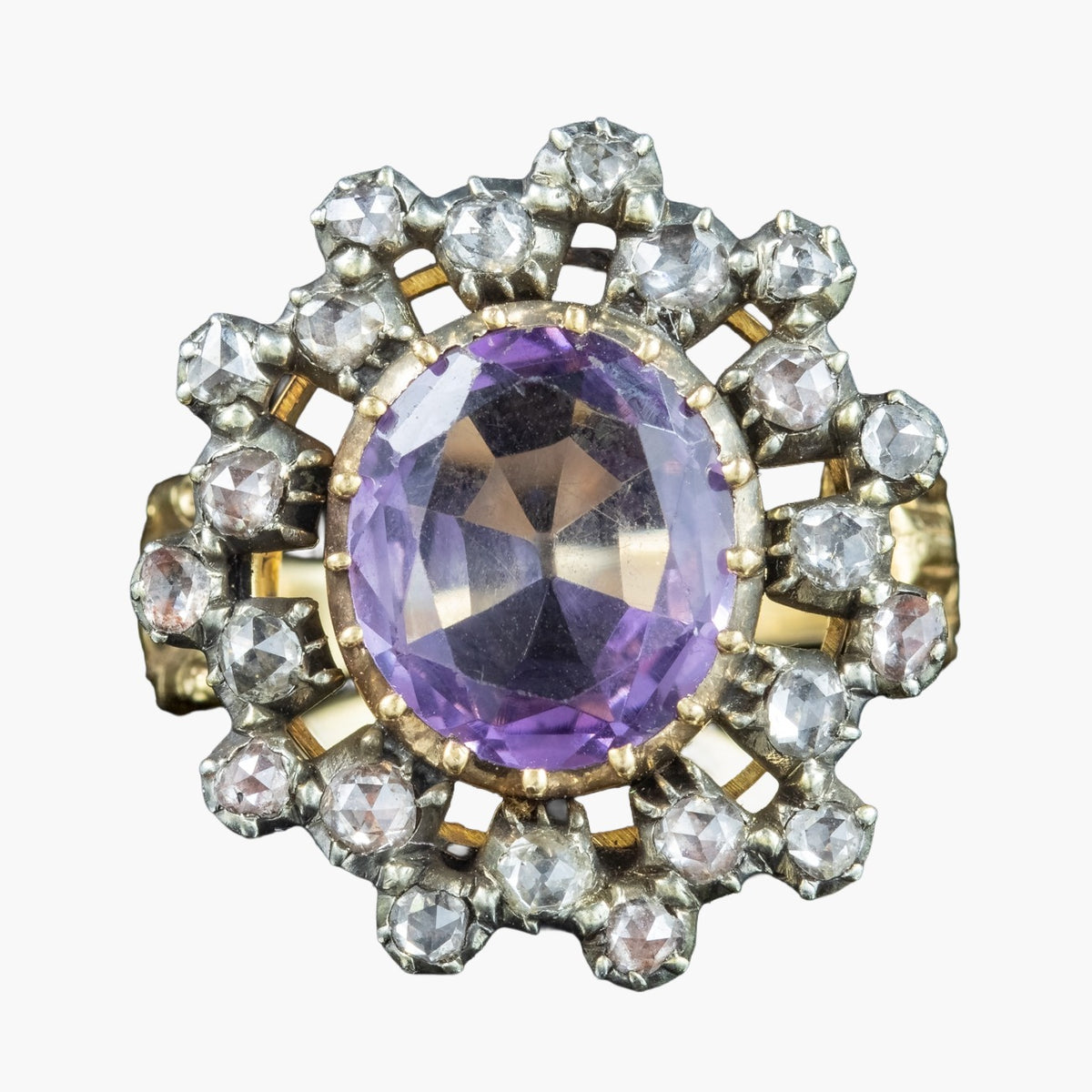 Antique Georgian Amethyst Diamond Cluster Ring 3ct Amethyst Main image