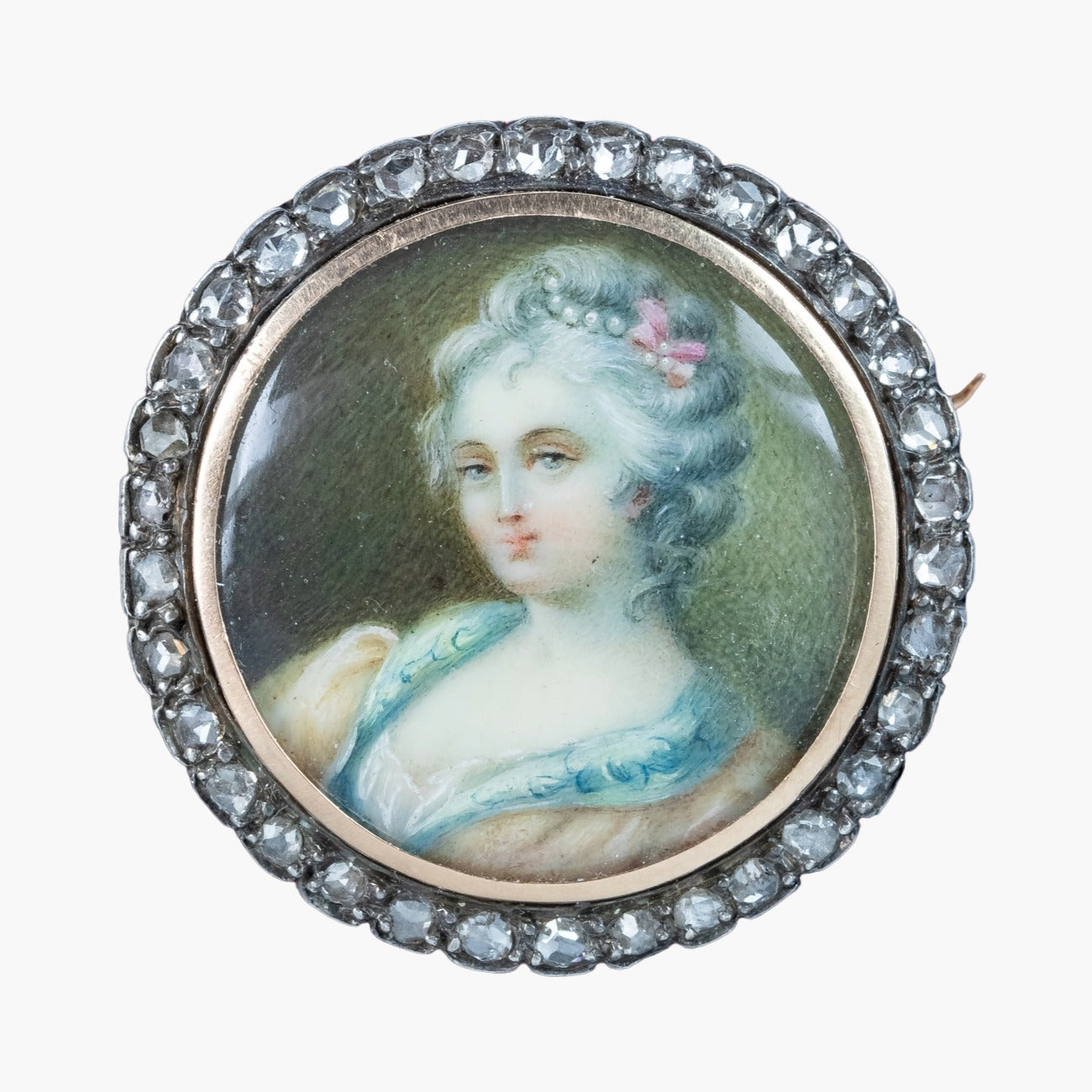 Antique Georgian Diamond Hand Painted Portrait Brooch Main image