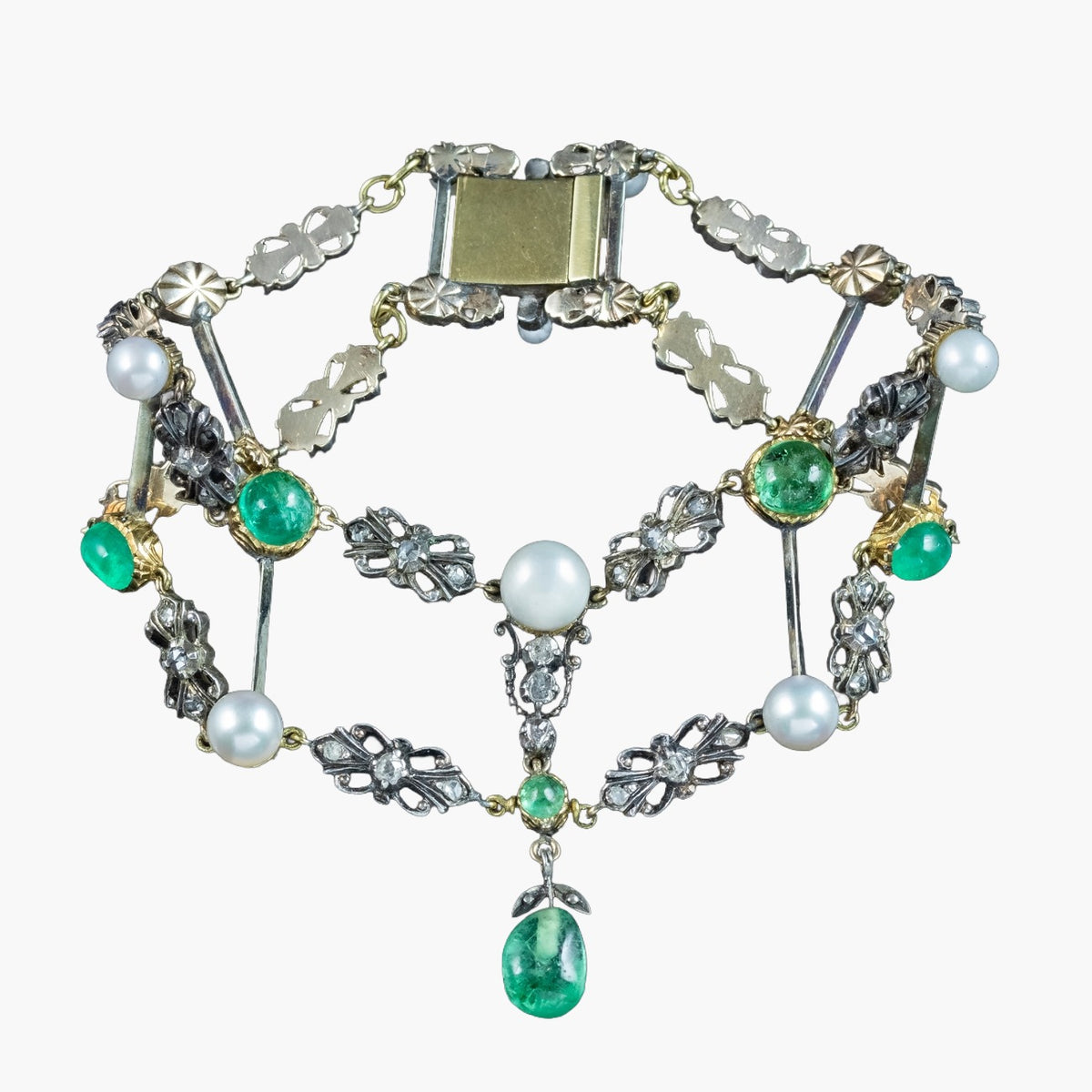 Antique Georgian Emerald Diamond Pearl Bracelet Silver 18ct Gold Main image