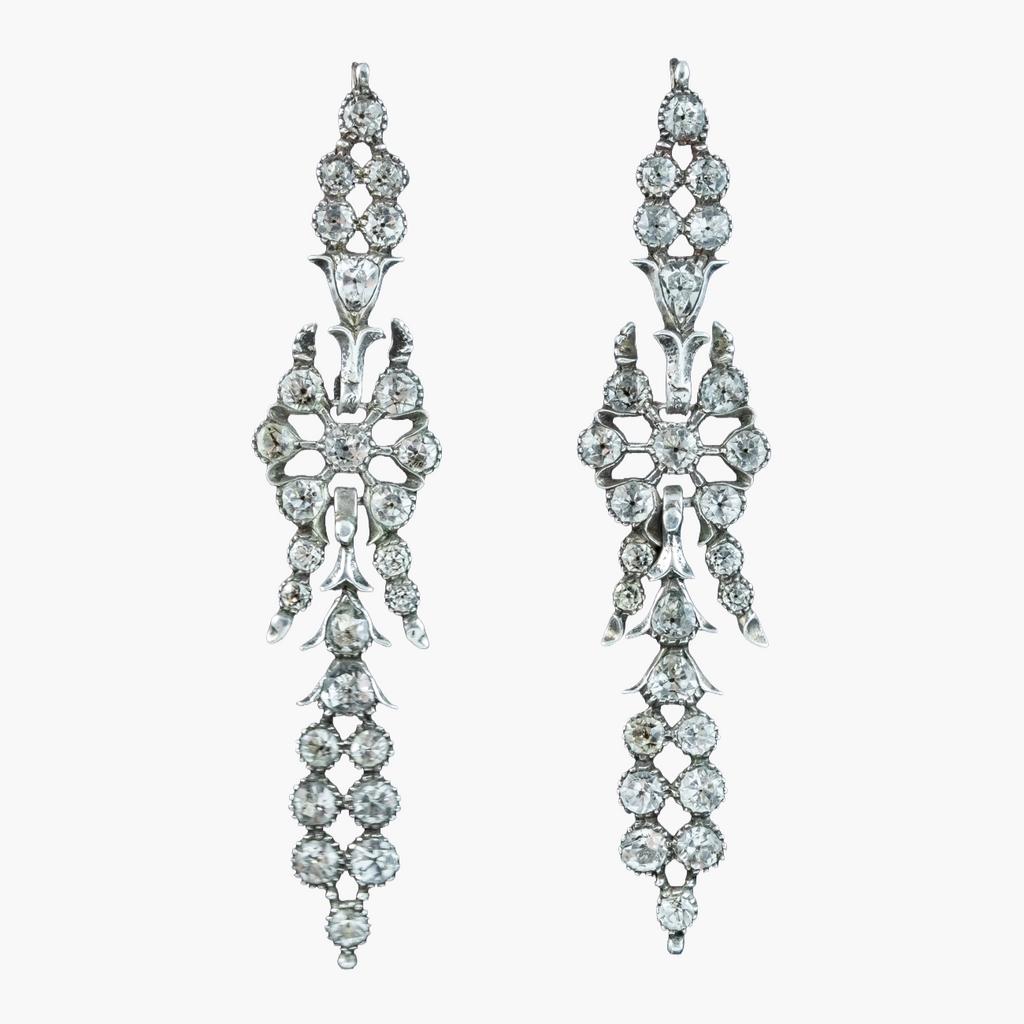Antique Georgian Paste Drop Earrings Silver Gold Wires