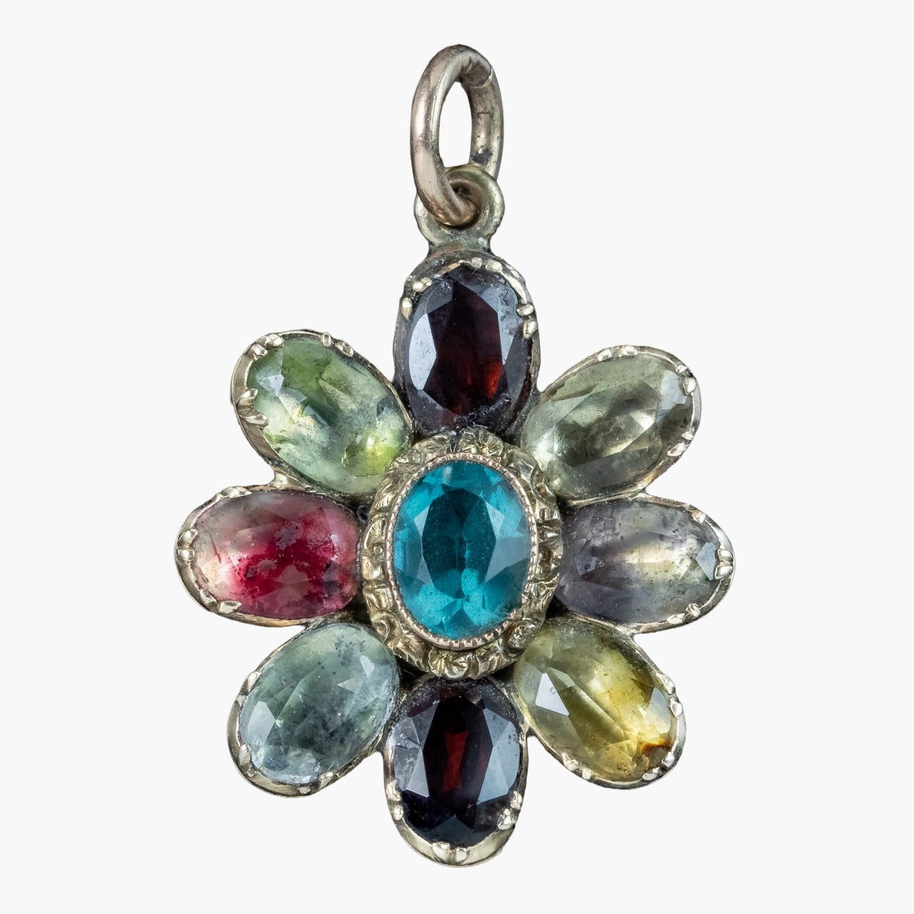 Antique Queen Anne Gemstone Flower Pendant 18ct Gold Main image